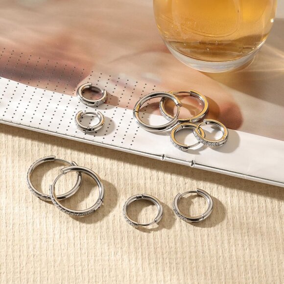 5Pairs 14K Gold Hoop Earrings for Women & Men 316L Hypoallergenic Stainless Stee - Picture 8 of 8